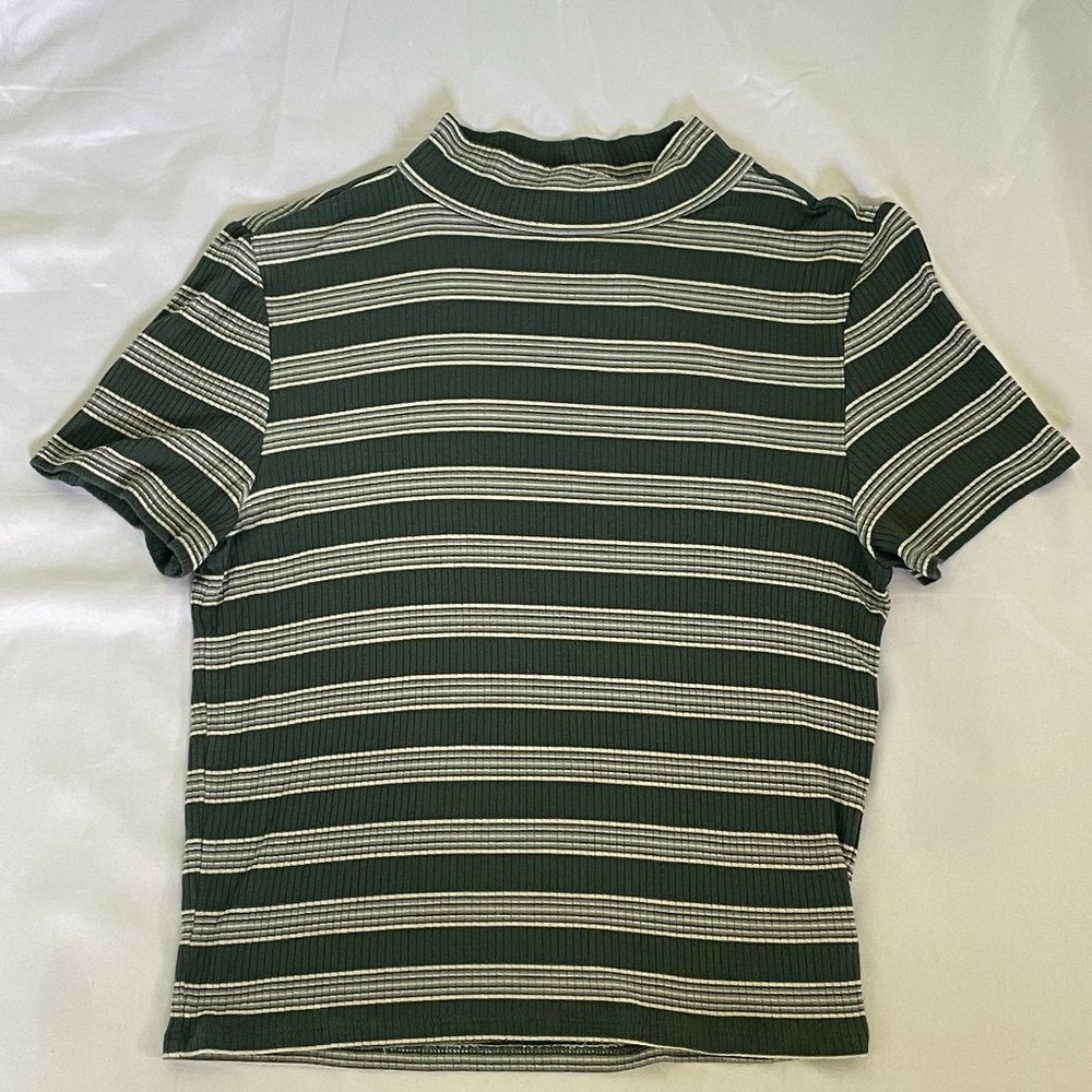 American Eagle Soft & Sexy Ribbed Mock Neck Striped Baby Tee